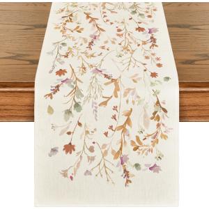 Artoid Mode Floral Leaves Fall Table Runner, Wild Flowers and Grasses Seasonal Autumn Kitchen Dining Table Decoration for Home Party Decor 13x120 Inch (Brown)
