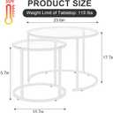 aboxoo White Nesting Glass Table Set of 2, Small Glass Round Nesting Tables for Living Room Bedroom, Accent Tea Table with Metal Frame Modern Industrial Simple, round, 23.6-inch diameter x 17.7-inch height
