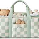 Blissful Diary Checkered Diaper Caddy Organizer, Stylish Nursery Storage Basket, Gift for Baby Shower, Newborn Essentials, Registry Search Must Haves, Sage Green