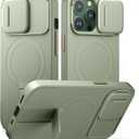 SURITCH for iPhone 13 Pro Case with Magnetic Camera Slide Cover and Adjustable Kickstand, Compatible with MagSafe, Shockproof Bumper Case Slim Protective Cover for iPhone 13 Pro 6.1 Inch, Green