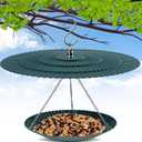 7.7" Metal Bird Feeder Hanging Outdoor, Small Bird Feeder with Squirrel Baffle, Birdfeeder Cover Shield Umbrella Weather Guard, Green