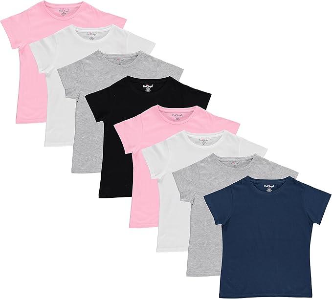 Pink Angel Girls' 7-Pack Cotton T-Shirts – Crew Neck Short Sleeve Tees, Solid Color Multipack, Size 10-12 Girls