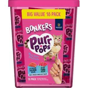 Bonkers Purrpops Cat Treats, Salmon and Tuna Flavors, 18 Count Value Pack