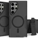 Designed for Samsung Galaxy S25 Ultra Case, Magnetic, Double Protection, Tough Durable, No Fading, No Yellowing,Non-Slip, Dustproof, Compatible with MagSafe, Detachable Back Clip, Black