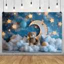 YongFoto Moon Stars Cloud Bear Backdrop 8x6ft Twinkle Little Star Blue Sky Balloon Photography Background Kid Birthday Adventure Baby Shower Cradle Ceremony Party Banner Baby Portrait Photoshoot