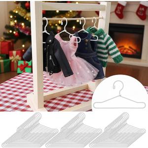 Jenaai 50 Pcs Doll Clothes Hanger 2.56 in Metal White Doll Outfit Hanger Mini Clothes Hangers for Wardrobe, Dresses, Skirts, and Accessories