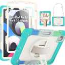 SEYMAC Case for iPad Air 5th/ 4th Generation 10.9", Full-Body Shockproof Protective Case with Screen Protector, Rotating Stand/Handle/Shoulder Strap/Pencil Holder for iPad Air 5/ Air 4, Colorful/Blue