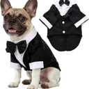 Dog Shirt Puppy Clothes, Pet Wedding Suit Formal Tuxedo with Black Bow Tie, Pet Outfit for Small Medium Dogs Cats, Pet Weding Attire Dress Up Cosplay Prince Costume Gentleman Apparel (Black, Large)