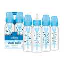 Dr. Brown's Natural Flow Anti-Colic Options+ Narrow Baby Bottle, Blue Nature, 8 oz/250 mL, with Level 1 Slow Flow Nipples, 0m+, Pack of 4