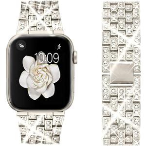 Dsytom Bing Bands Compatible with Apple Watch Band Jewelry Replacement Strap for iWatch Series Ultra 2 10/9/8/7/6/5/4/3/2/1/SE Ultra (Starlight Silver) (42mm Series 10/41mm/40mm/38mm)