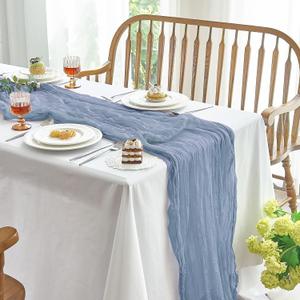 IVAPUPU 2 Pcs Cheesecloth Table Runner - 10ft Dusty Blue Boho Gauze Cheese Cloth Table Runners for Baby Shower Decoration Wedding Party Summer Garden Farmhouse