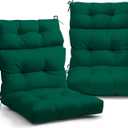 EAGLE PEAK Tufted Outdoor/Indoor High Back Patio Chair Cushions, Set of 2, 46'' x 22'', Dark Green