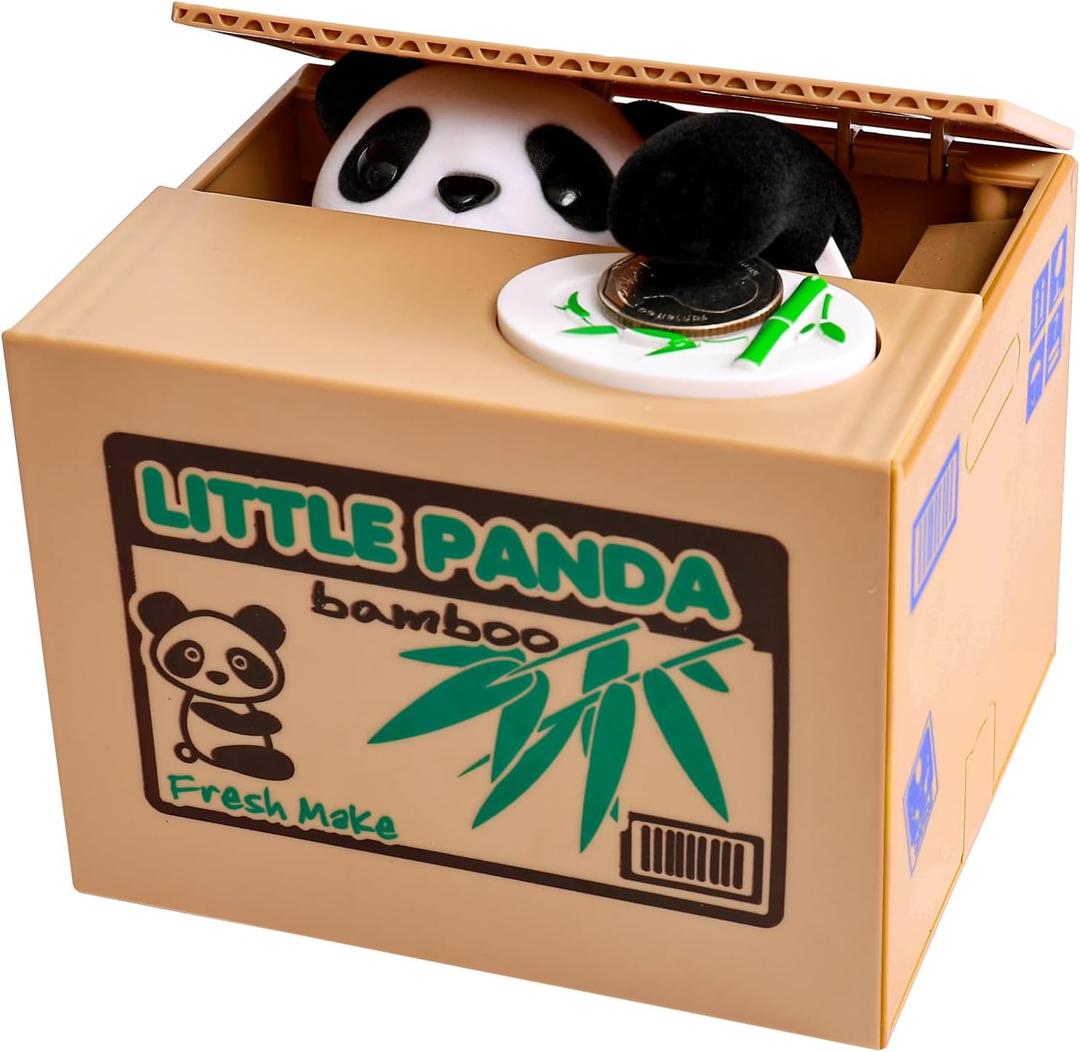 Piggy Bank Panda Stealing Money Coin Box, Electronic Cute Money Saving Coins Cans ATM Banks, Automatic Mischief Steal Money with English Speaking, Creative Toy Gift for Kids Boys Girls Adults Birthday