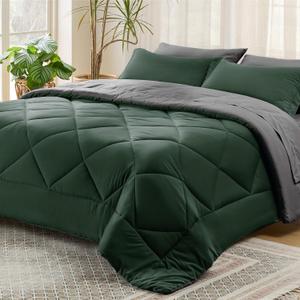 Bedsure Forest Green Twin XL Comforter Set - 5 Pieces Reversible Twin XL Bed in a Bag for College, Extra Long Twin Bed Set Forest Green and Grey with Comforters, Sheets, Pillowcase & Sham