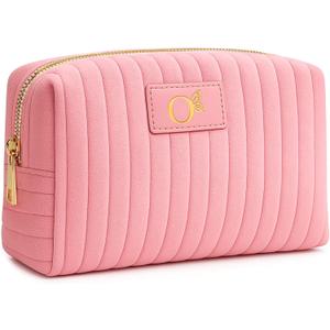 Monogrammed Make Up Bags for Women,Personalized Cosmetic Bags Women,Small Quilted Makeup Pouch,Cute Makeup Bag Travel,Birthday Gifts for Teen Girl (Pink O)