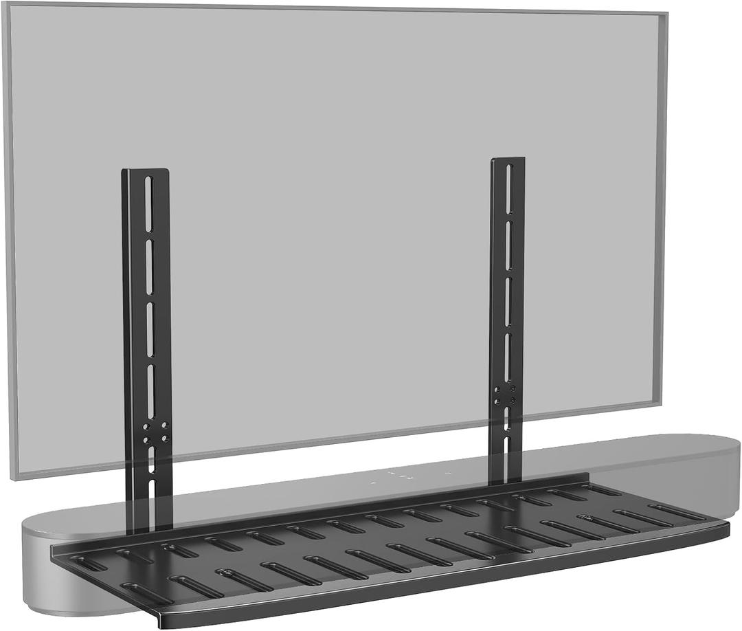 Soundbar Mount with Adjustable Height, Sound bar Mount up to 22 lbs, Soundbar Mount Under TV or Above TV, Soundbar tv Mount Bracket with Detachable Long Extension Plates,No-Slip Base Holder (BLACK)