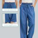 KYAL Womens Summer Palazzo Pants High Waist Wide Leg Lounge Trousers Lightweight Drawstring Elastic Waist Loose (X-Small, Kyal-20240051-denim)