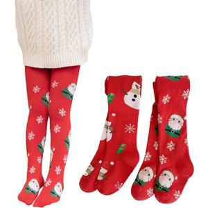 Christmas Toddler Tights,2PCS Tights for Baby Girls Infant Leggings Stockings Pantyhose for Newborn 2-12 Years (M)