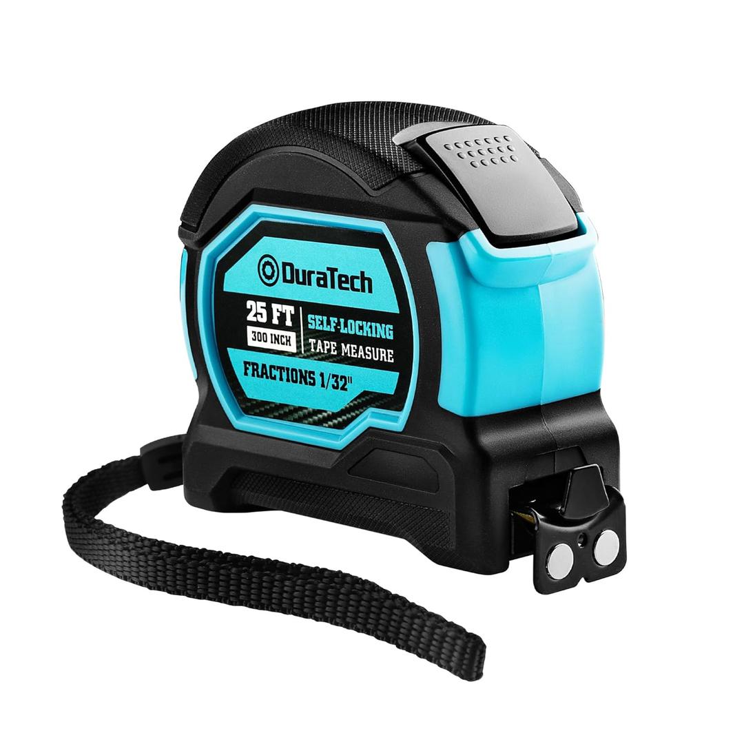 DURATECH 25FT Auto-Lock Tape Measure, Easy Read Magnetic Measuring Tape with Fractions 1/ 8″, Double Sided Measurement Tape with Minimum Scale 1/ 32″, Magnetic Hook, and Rubber Protective Casing