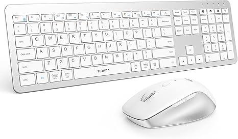 seenda Bluetooth Keyboard and Mouse, COE300 Wireless Keyboard Mouse Combo, 3 Multi-Device Connection Full Size Ultra-Slim Keyboard with Number Pad for Windows/Mac,White & Silver