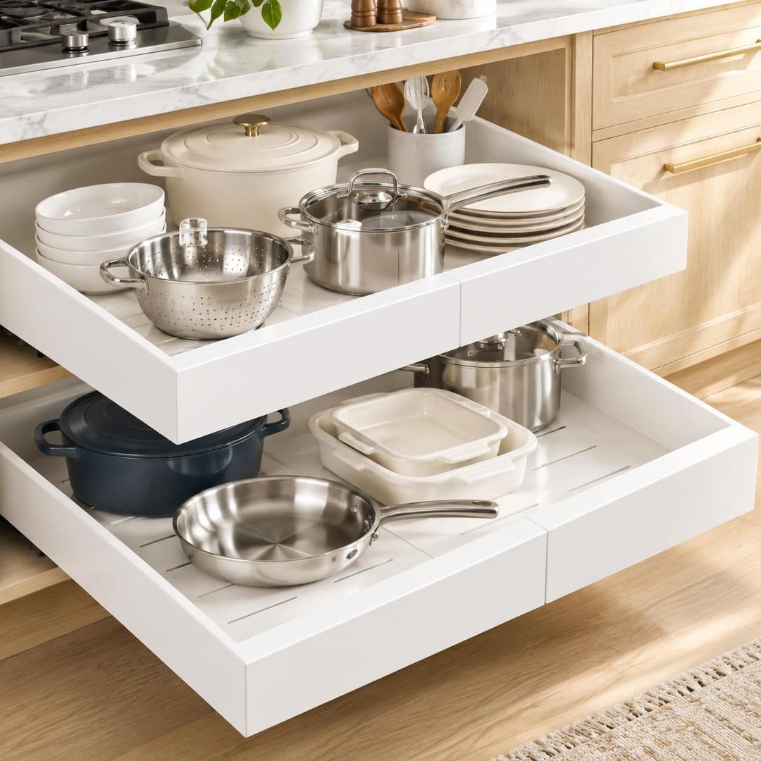 2 Pack Expandable Pull Out Cabinet Organizer,21" Deep,White