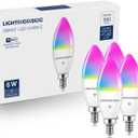 Lightinginside E12 Smart Light Bulbs 60W Equiv., 500LM 6W RGBCW Candelabra Chandelier Candle Bulb Works with Alexa/Google Home/Smart Life, 2.4G WiFi Bluetooth Bulbs, No Hub Required, ETL Listed, 5PCS