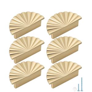 6 Pack Semicircle Sunflower Brushed Gold Cabinet Pulls,Brass Drawer Handles Knobs,Half Round Kitchen Cabinet Handles,Finger Edge Pulls Knobs with Screws (6, Brushed Gold, 2.5'' Hole Center)
