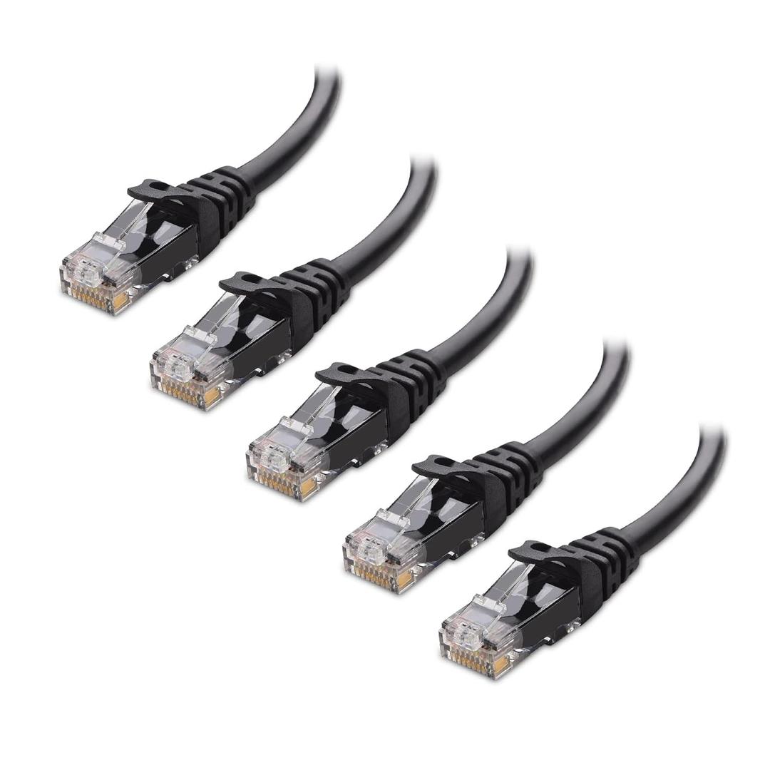Cable Matters 10Gbps 5-Pack Snagless Short Cat 6 Ethernet Cable - 2ft, Cat 6 Cable, Cat6 Cord, Ethernet Cord, Black