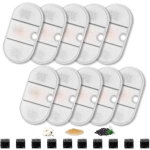 10 Set Cat Water Fountain Filters, Hantoc Replacement Pet Water Fountain Filters 10pcs Activated Carbon Filter & 10pcs Foam Sponge for 2.1L Cat Fountain PLWF002 with Active Carbon