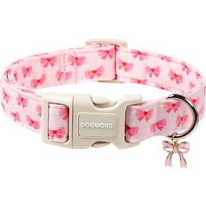 DOGWONG Cute Bowtie Printed Collar for Small Medium Large Dogs - Pink Dog Collar for Girl Female Dogs, Small