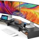 AMERIERGO Dual Monitor Stand Riser for 2 Monitors, Monitor Stand for Desk, Adjustable Computer Monitor Stand with 2 Slot, Multifunctional Desktop Organizer Stand for Laptop, PC, Computer, Printer (Black)