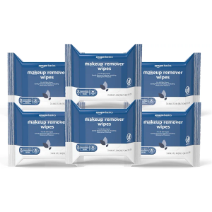 Amazon Basics Makeup Remover Wipes, Gentle Cleansing, Dermatologist Tested, Original, Plant Based, Alcohol-Free, Removes Waterproof Mascara, pH Balanced, 25 Count, 6-Pack