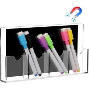 Chunful Magnetic Marker Holder with 4 Compartment Magnetic Pen Holder Dry Erase Storage Cup for Whiteboard, Refrigerator, Locker Accessories, School and Office Supplies