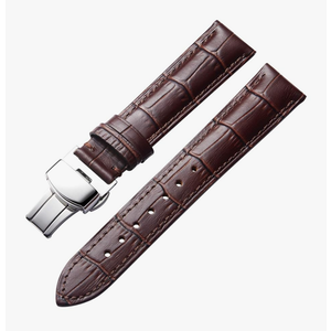 BINLUN Leather Watch Strap Quick Release Strap with Silver Butterfly Deployment Buckle 24mm Watch Band for Men Women