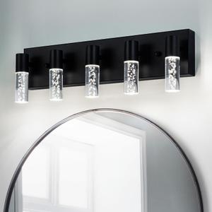 5-Light LED Vanity Light Fixture in Black - Modern Bathroom Lighting, Over Mirror Illumination | Multicolor Temperature 3000K-6000K | Stylish Bathroom Decor & Energy-Saving 25W Vanity Lighting
