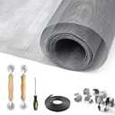 Window Screen Door Repair/Replacement Kit, King&Charles Include Gray Screen Mesh 59"x106"+ 2 Roller+50Ft Spline+8Clips+Hook, 6 in 1 Window Mesh Kit, Steel/Nylon Bearing Roller