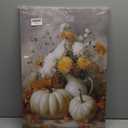 Zeuiwr Fall White Pumpkin Floral Framed Wall Decor, Farmhouse Rustic Cottagecore Autumn Pumpkin Canvas Wall Art, Retro Fall Pictures Prints Artwork for Home Bedroom Living Room Decor, 16x24 Inches