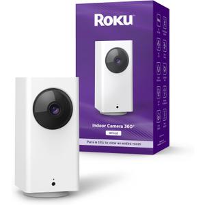 Roku Indoor Camera 360 for Home Security - Security Camera with 1080p HD Color Night Vision, Works with Alexa & Google, Motion Detection & Tracking - Pan & Tilt - 90-Day Subscription Included