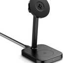 Spigen for MagSafe Wireless Charger Stand, Qi2 2-in-1 Dual Charging Station Compatible with iPhone 17/ 16/ 15/ 14/ 13/ 12 Series and AirPods, 15W Fast Charger with Adjustable Stand – Black
