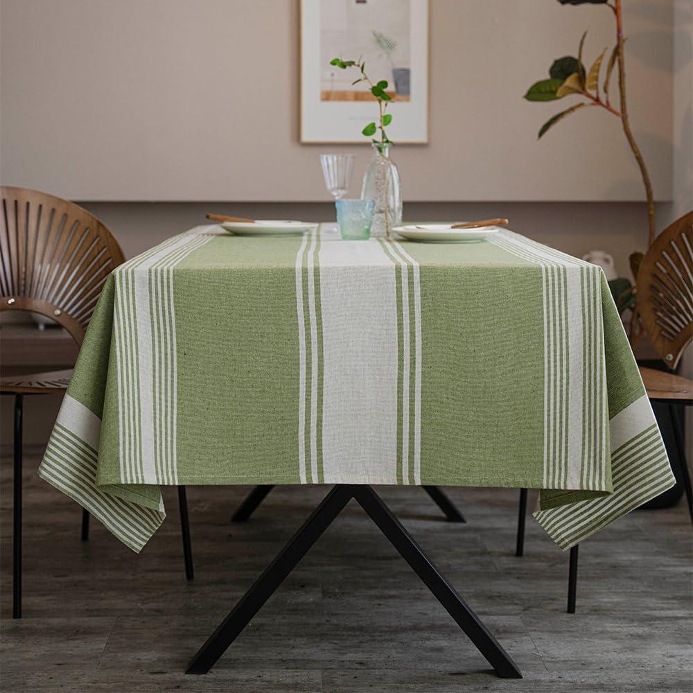 ArtBud Burlap Cotton Linen Table Clothes Farmhouse Tablecloth Striped Picnic Table Cover Heavy Fabric Table Top Coffee Kitchen Dcor Green Rectangle 55"102"(8-10 Seats)