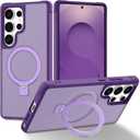 Magnetic Compatible with Samsung Galaxy S25 Ultra Case with Stand [Military Grade Drop][Compatible with Magnet] Ring Holder Translucent Slim Hard Back Soft Edge, Purple