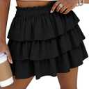 Caracilia Summer Skorts for Women Flowy High Waist Ruffle Tiered Mini Skirts 2026 Casual Beach Vacation Skirt Built-in Shorts M