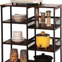 Bamboo Kitchen Bakers Rack,4-Tier+4-Tier Coffee Bar, Microwave Oven Stand, Large Capacity Utility Storage Shelf Cart on Wheels for Home Kitchen, Living Room and Entrance, Accent (Dark Brown) (4&4)