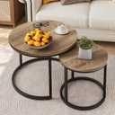 Smuxee Nesting Coffee Table Set of 2, 23.6" Round Coffee Table Wood Grain Top with Adjustable Non-Slip Feet, Industrial End Table Side Tables for Living Room Bedroom Balcony Yard (23.6"W, Oak)