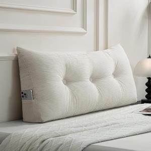 Gnostik Headboard Pillow Twin/Twin XL, Beige Triangle Wedge Pillow Headboard for Dorm, Daybed Backrest Cushion for Reading Sitting Working, 39.4"x15.7"x7.5"