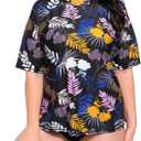 Halcurt Women's Plus Size Short Sleeve Rash Guard Swimsuit Top with Built in Bra Swim Shirt UPF50+ Bathing Suit (4X)