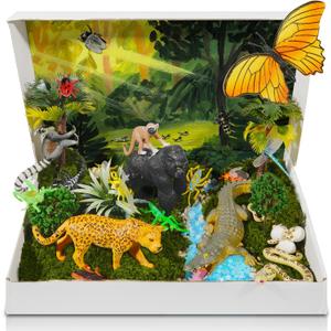 Rainforest Diorama Animals Figurines Set Assorted Creatures Rainforest Diorama Supplies Animals Model Trees DIY Rainforest Decor for Birthday Gift