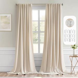 MIULEE Back Tab Cream Beige Curtains 120 Inch Long 2 Panels Set for Living Room Bedroom, Ivory Rod Pocket/Pinch Pleated Light Blocking Extra Long Thermal Insulated Room Darkening Blackout Drapes, 52"W x 120"L