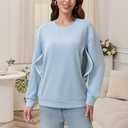 TAIUICY Women Waffle Knit Mama With Zippers Breastfeeding Sweatshirt Mama Embroidered Zip Nursing Pullover Tops (Blue, M)
