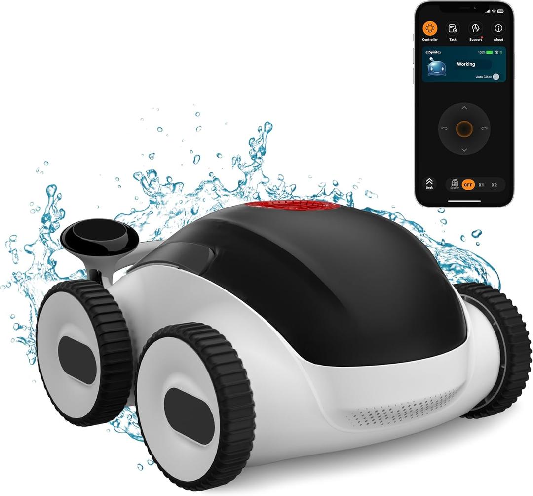 Higgsinno ezSpirit 01 Cordless Robotic Pool Cleaner, Lasts up to 240 Mins, Automatic Pool Vacuum with App,Ultra-fine Dual Filter Ideal for Above/In-Ground Pools up to 1,076 Sq.ft